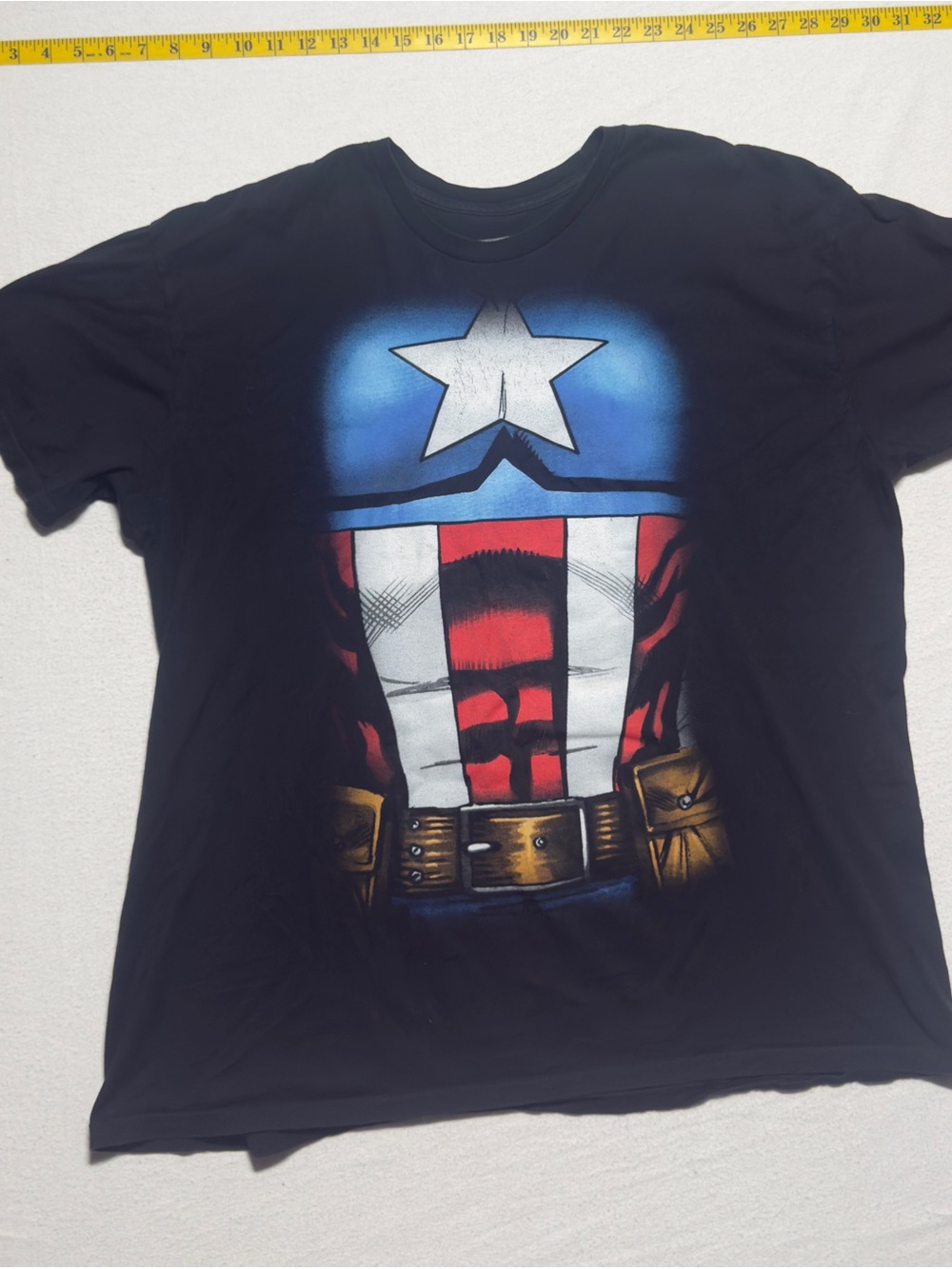 Marvel Black Captain America Torso Graphic Tee with Red, White, Blue & Gold